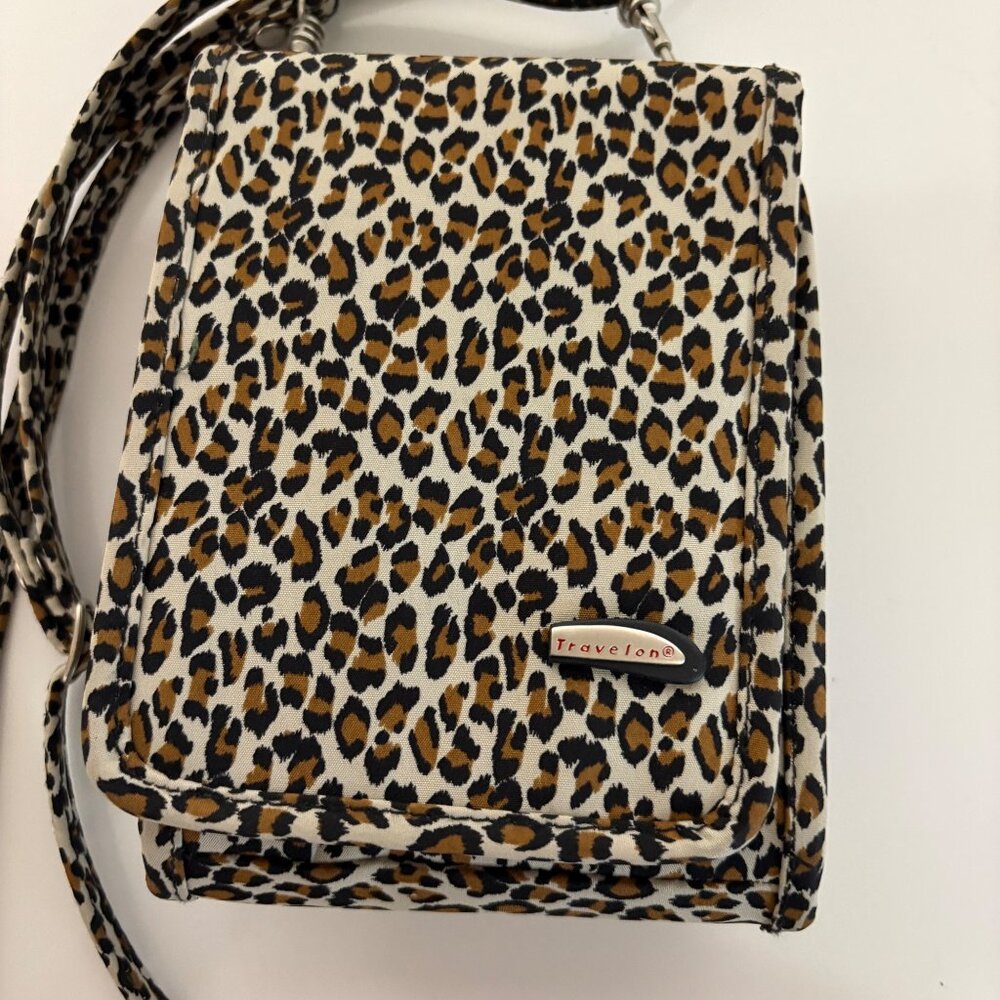 Travelon Leopard Print Crossbody Purse RFID Blocking LED Light Compact Bag